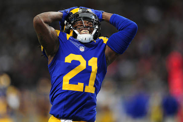 Dec 21, 2014; St. Louis, MO, USA; St. Louis Rams cornerback Janoris Jenkins (21) reacts after not intercepting a pass against the New York Giants during the second half at the Edward Jones Dome. New York defeated St. Louis 37-27. Mandatory Credit: Jeff Curry-USA TODAY Sports