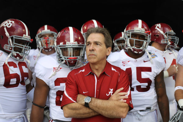 Alabama Crimson Tide Head Coach Nick Saban waits in the tunnel to be introduced prior the 2011 Capital One Bowl held at the Florida Citrus Bowl in Orlando, FL.