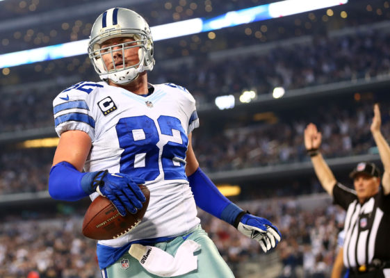 ARLINGTON, TX - DECEMBER 21: Jason Witten #82 of the Dallas Cowboys scores a touchdown against the Indianapolis Colts in the second half at AT&T Stadium on December 21, 2014 in Arlington, Texas. (Photo by Ronald Martinez/Getty Images)