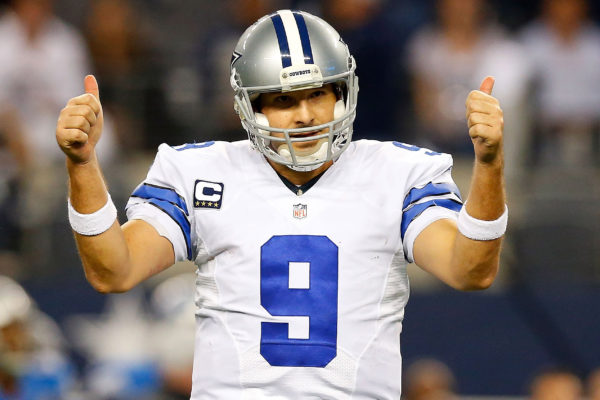 ARLINGTON, TX - JANUARY 04: Tony Romo #9 of the Dallas Cowboys gestures against the Detroit Lions during the second half of their NFC Wild Card Playoff game at AT&T Stadium on January 4, 2015 in Arlington, Texas. (Photo by Tom Pennington/Getty Images)